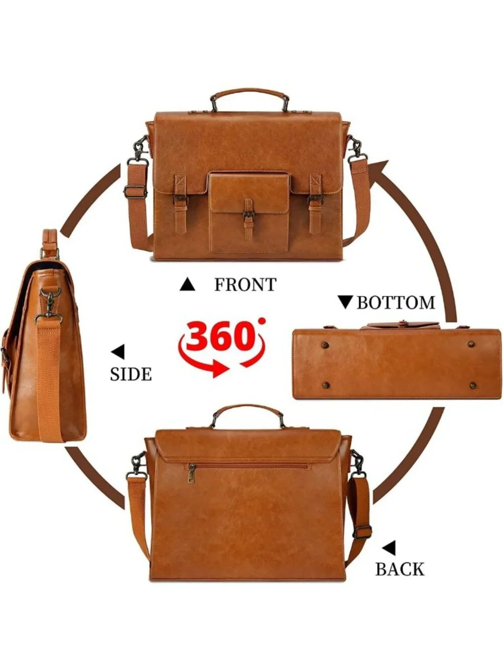 Vintage Leather Messenger Bag for Men - 15.6